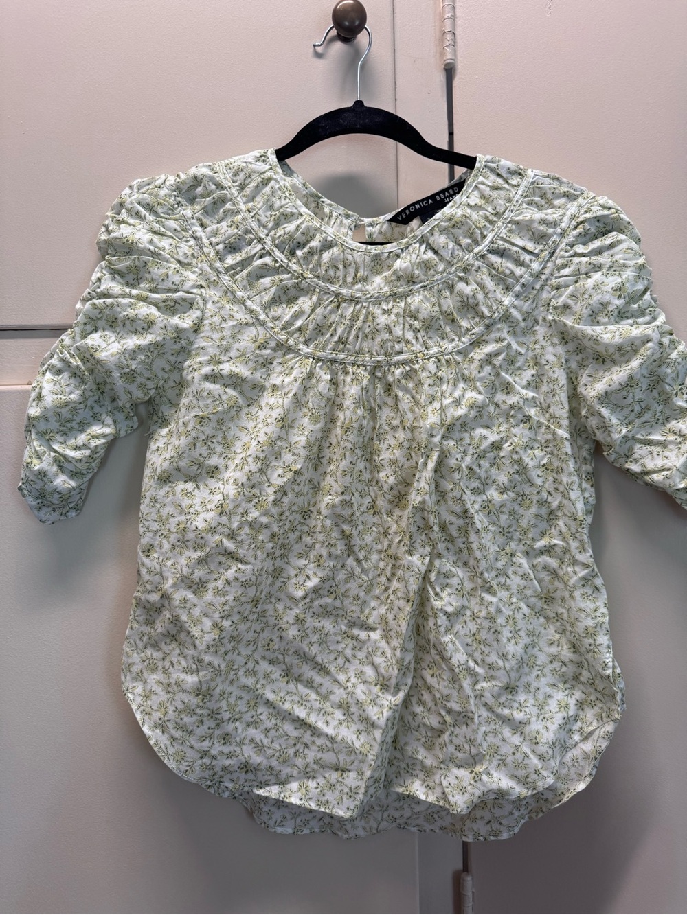Veronica Beard Green Floral Gathered Blouse